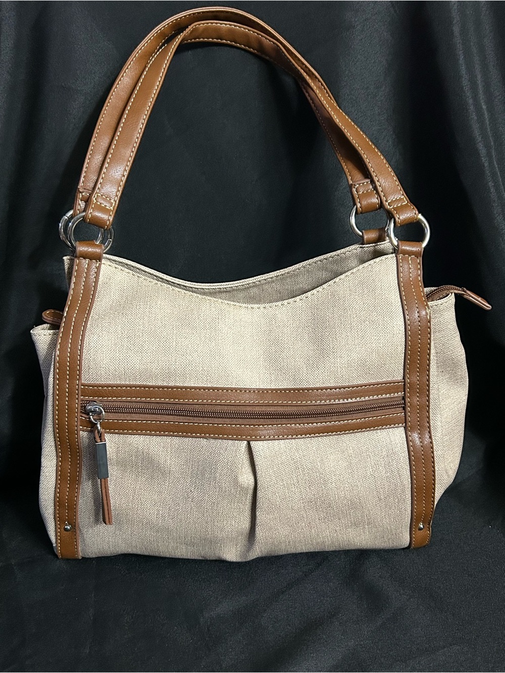 Koltov Women’s Classic Neutral Canvas Tote Shoulder Bag with Brown Trim